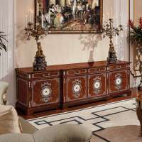 British style royal design solid wood 4 doors TV cabinet with nice shell inlay